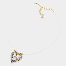 Load image into Gallery viewer, White Felt Back Beaded Heart Pendant Necklace
