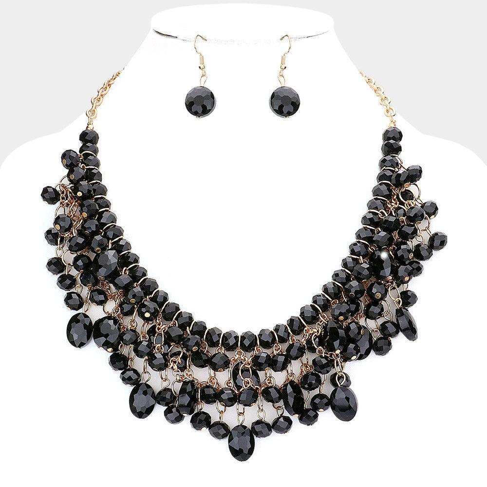 Black Clear Faceted Beaded Collar Necklace - Jewelry Store by Erik Rayo