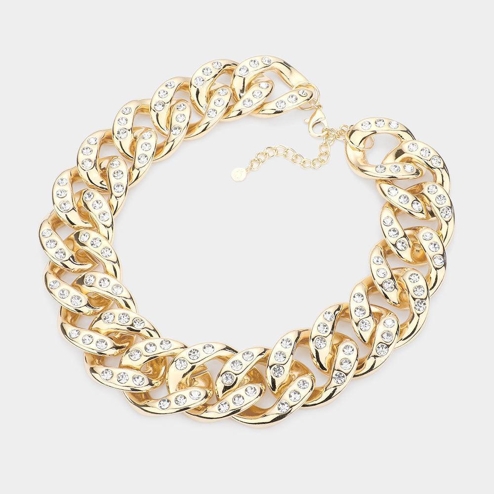 Gold Stone Embellished Chain Link Necklace - Jewelry Store by Erik Rayo