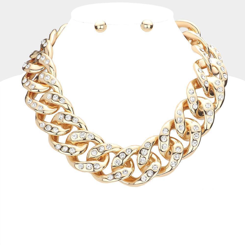 Gold Stone Embellished Chain Link Necklace - Jewelry Store by Erik Rayo