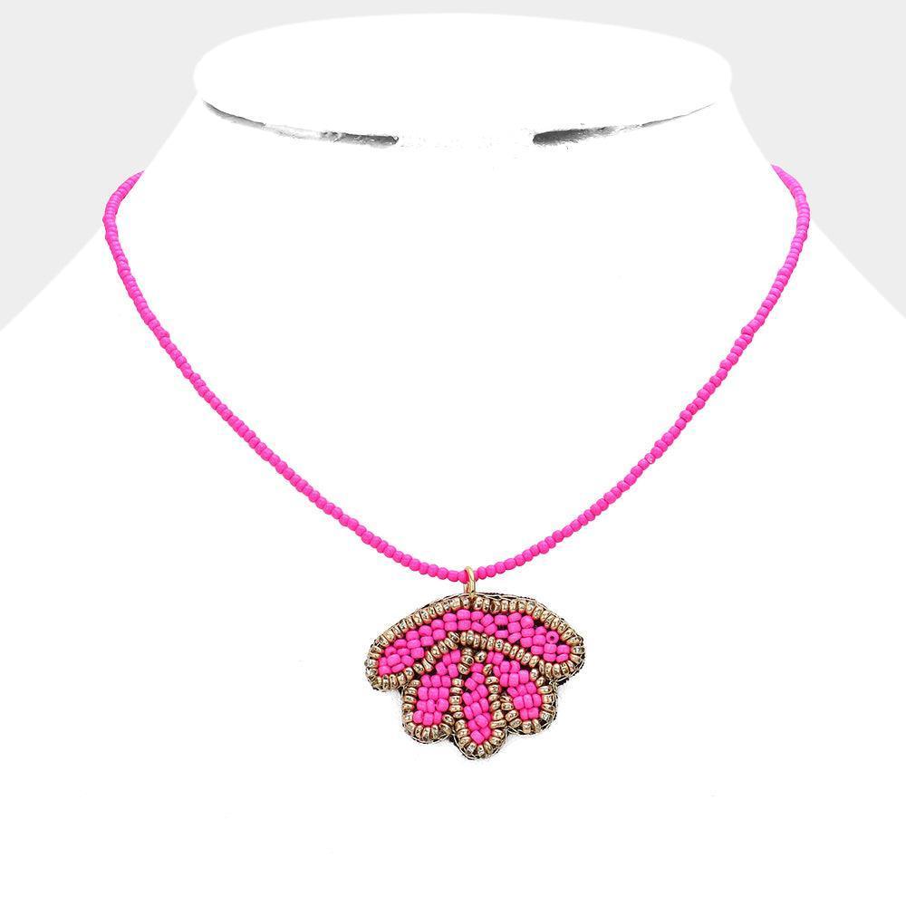 Pink Felt Back Seed Beaded Shell Pendant Necklace - Jewelry Store by Erik Rayo