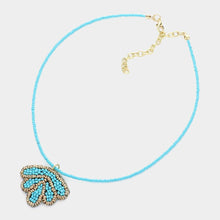 Load image into Gallery viewer, Turquoise Felt Back Seed Beaded Shell Pendant Necklace
