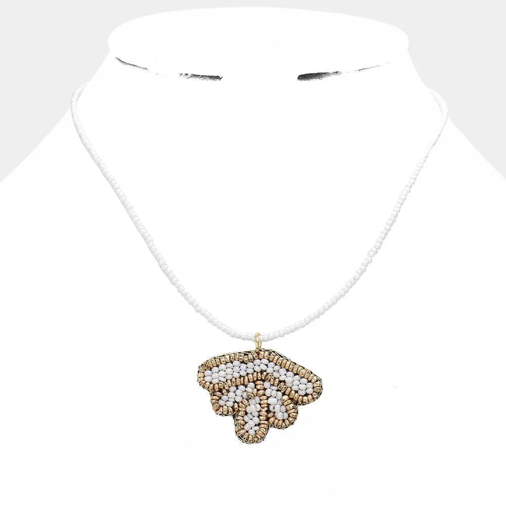 White Felt Back Seed Beaded Shell Pendant Necklace - Jewelry Store by Erik Rayo