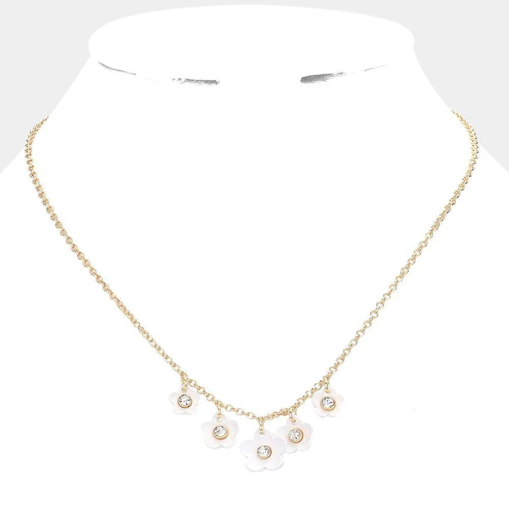 White Stone Embellished Flower Necklace - Jewelry Store by Erik Rayo