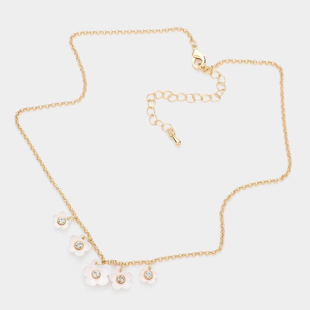 White Stone Embellished Flower Necklace - Jewelry Store by Erik Rayo