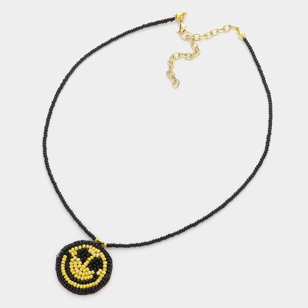 Black Felt Back Seed Beaded Smile Pendant Necklace - Jewelry Store by Erik Rayo