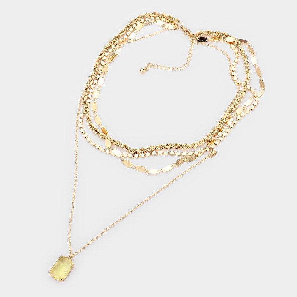 Yellow Cushion Cut Pendant Multi Layered Necklace - Jewelry Store by Erik Rayo