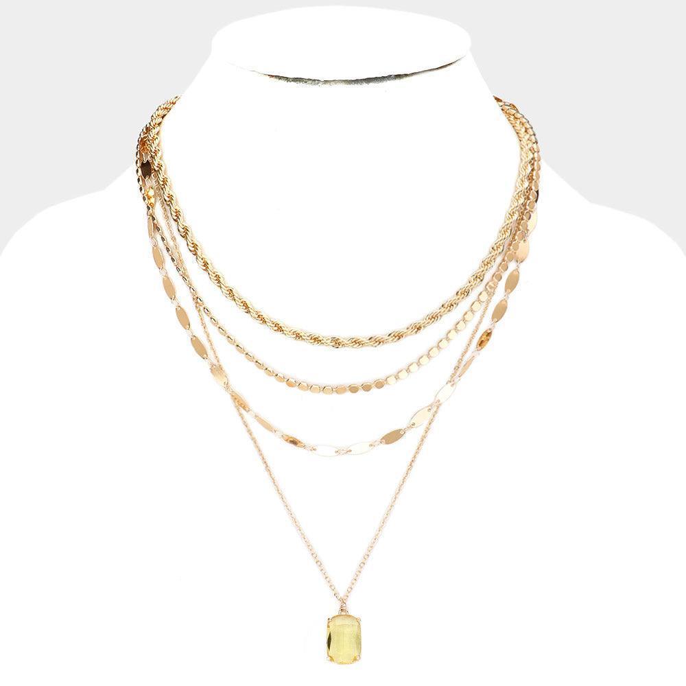 Yellow Cushion Cut Pendant Multi Layered Necklace - Jewelry Store by Erik Rayo