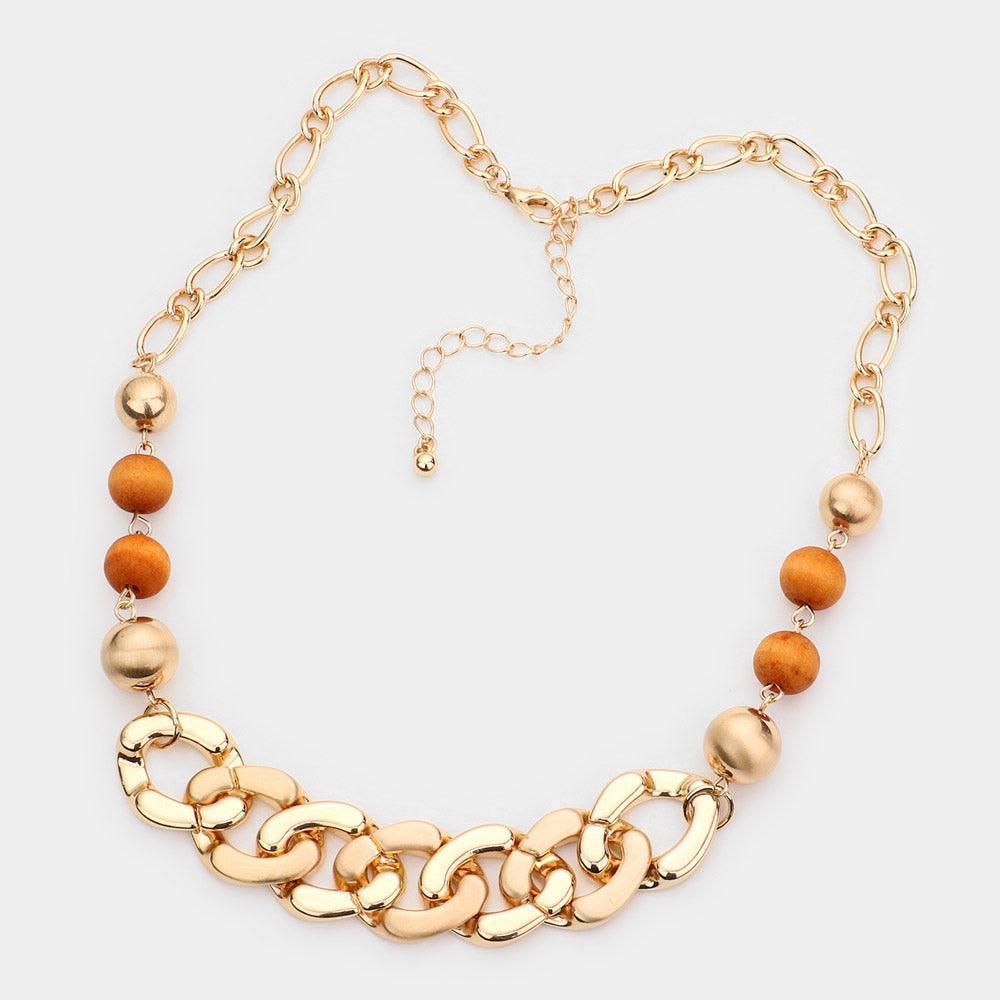 Brown Wood Beads Chain Necklace - Jewelry Store by Erik Rayo
