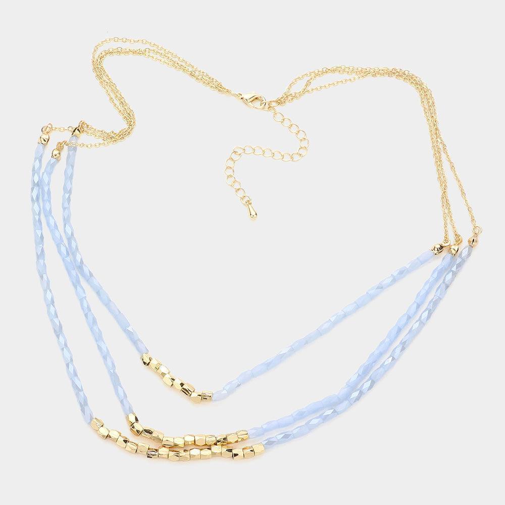 Blue Faceted Beaded Triple Layered Bib Necklace - Jewelry Store by Erik Rayo