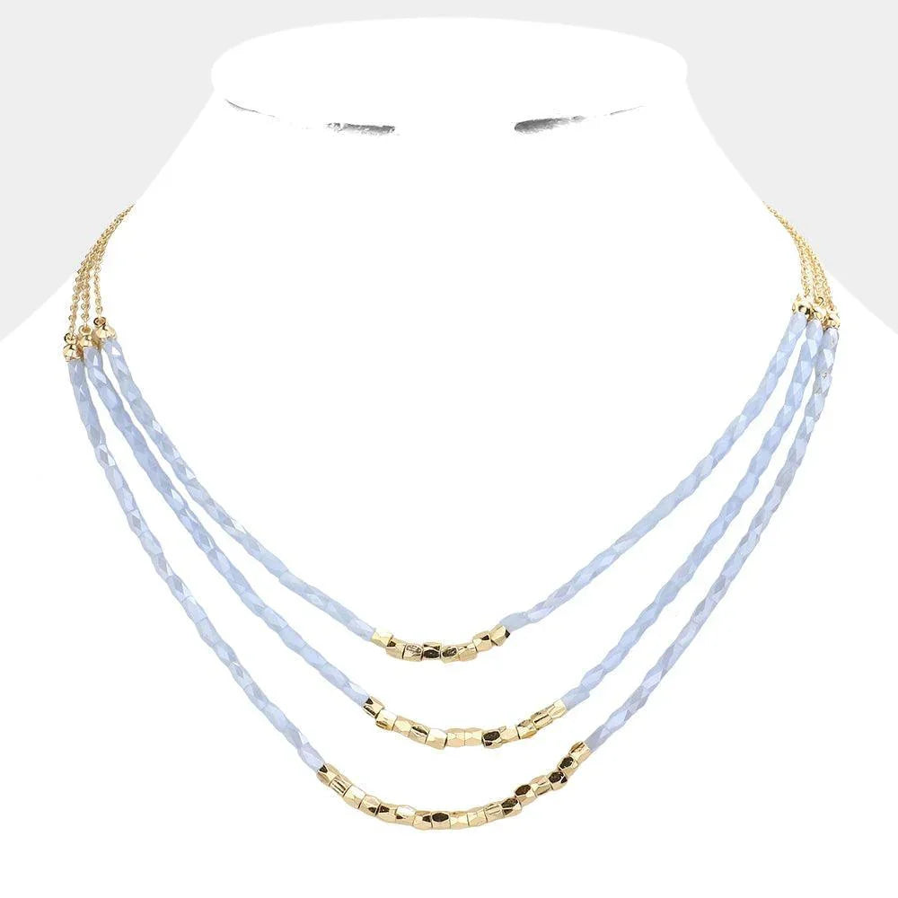 Blue Faceted Beaded Triple Layered Bib Necklace - Jewelry Store by Erik Rayo