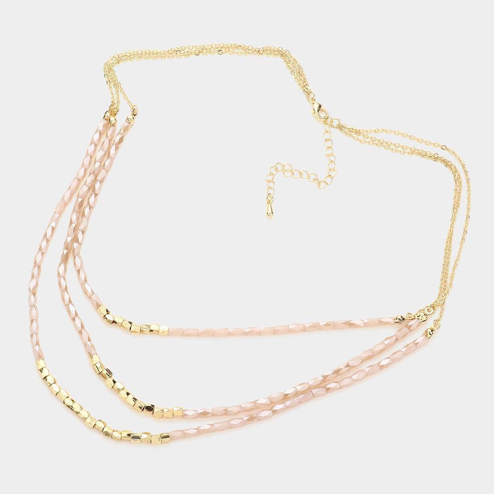Pink Faceted Beaded Triple Layered Bib Necklace - Jewelry Store by Erik Rayo