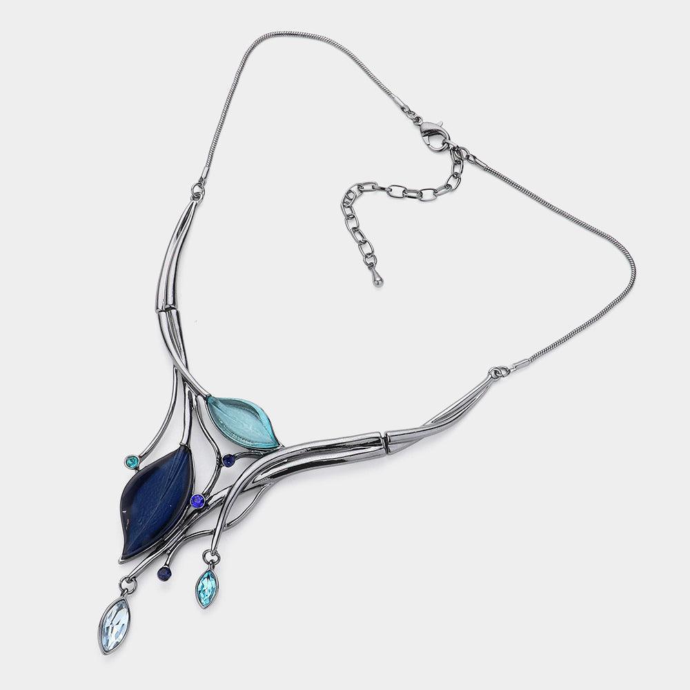 Blue Crystal detail epoxy leaf necklace - Jewelry Store by Erik Rayo