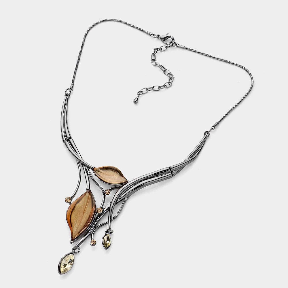 Brown Crystal detail epoxy leaf necklace - Jewelry Store by Erik Rayo