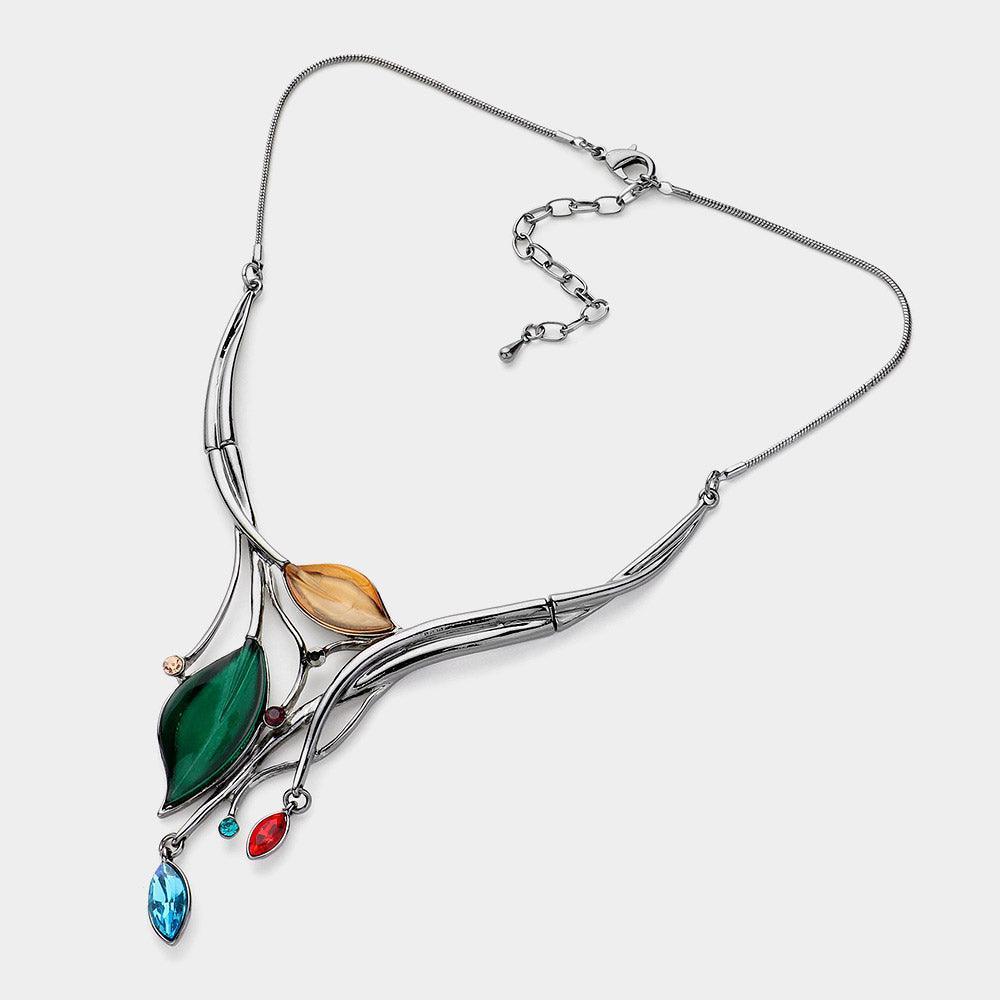 Crystal detail epoxy leaf necklace - Jewelry Store by Erik Rayo