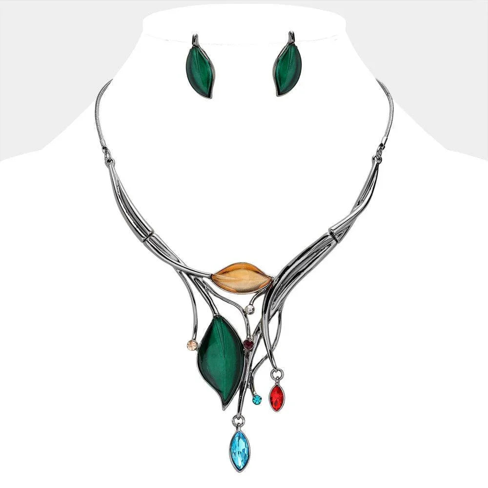 Crystal detail epoxy leaf necklace - Jewelry Store by Erik Rayo