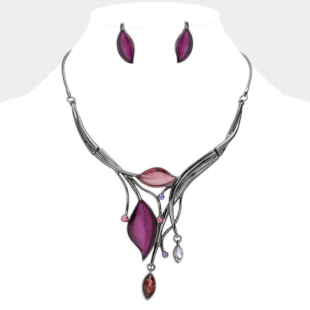 Crystal detail epoxy leaf necklace - Jewelry Store by Erik Rayo