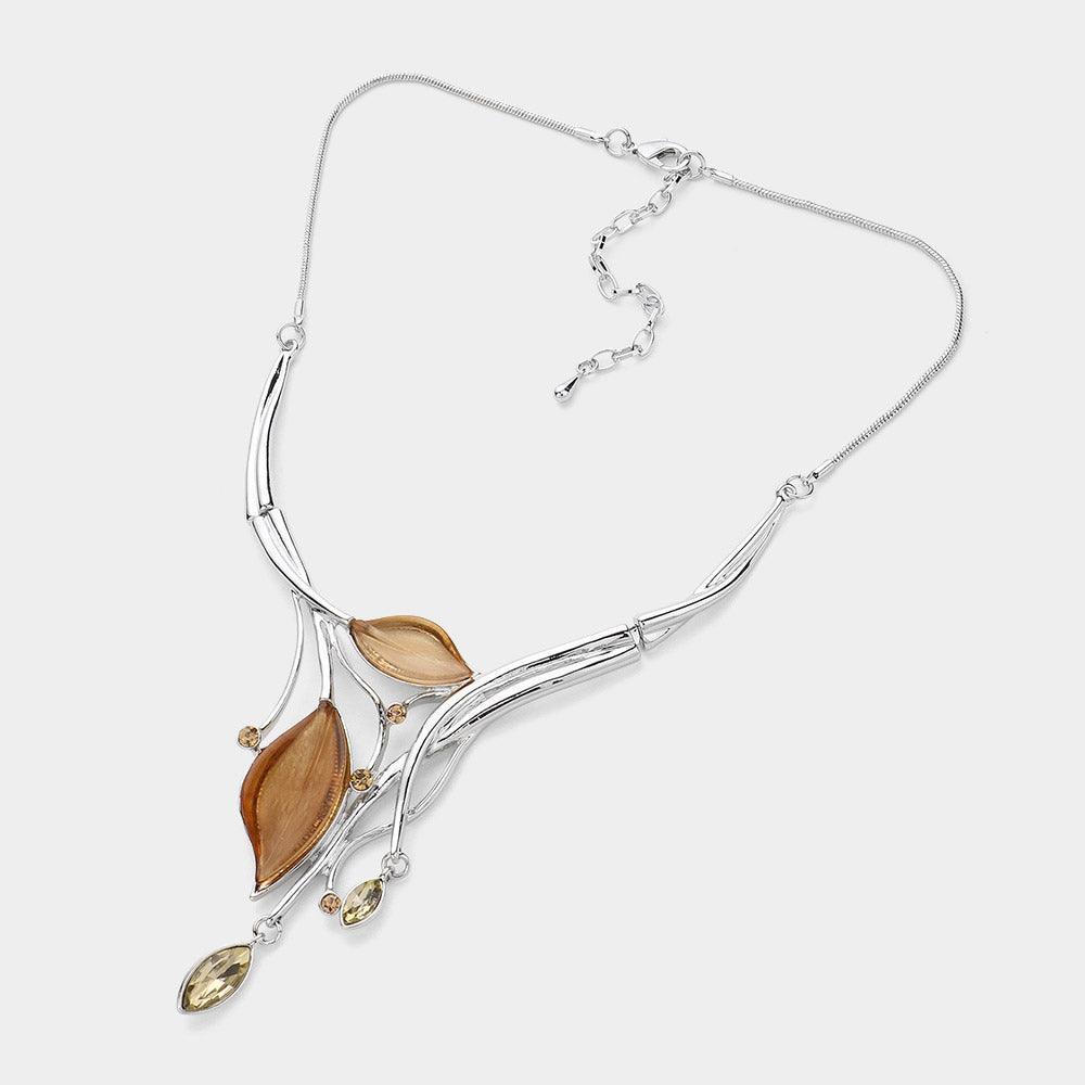 Brown Crystal detail epoxy leaf necklace - Jewelry Store by Erik Rayo