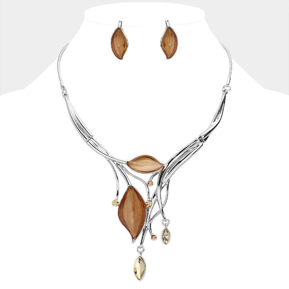 Brown Crystal detail epoxy leaf necklace - Jewelry Store by Erik Rayo