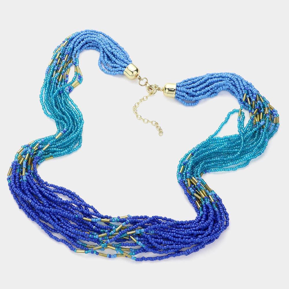 Blue Seed Beaded Multi Layered Necklace - Jewelry Store by Erik Rayo
