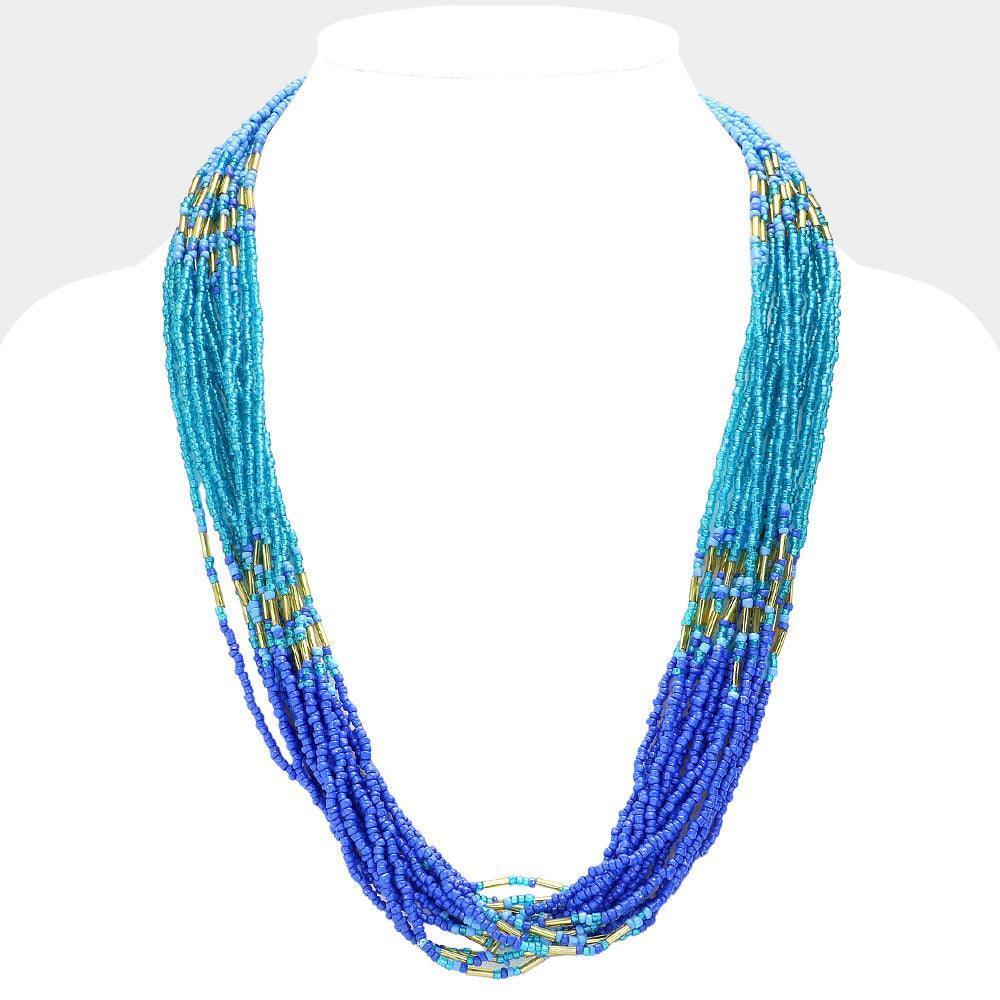 Blue Seed Beaded Multi Layered Necklace - Jewelry Store by Erik Rayo