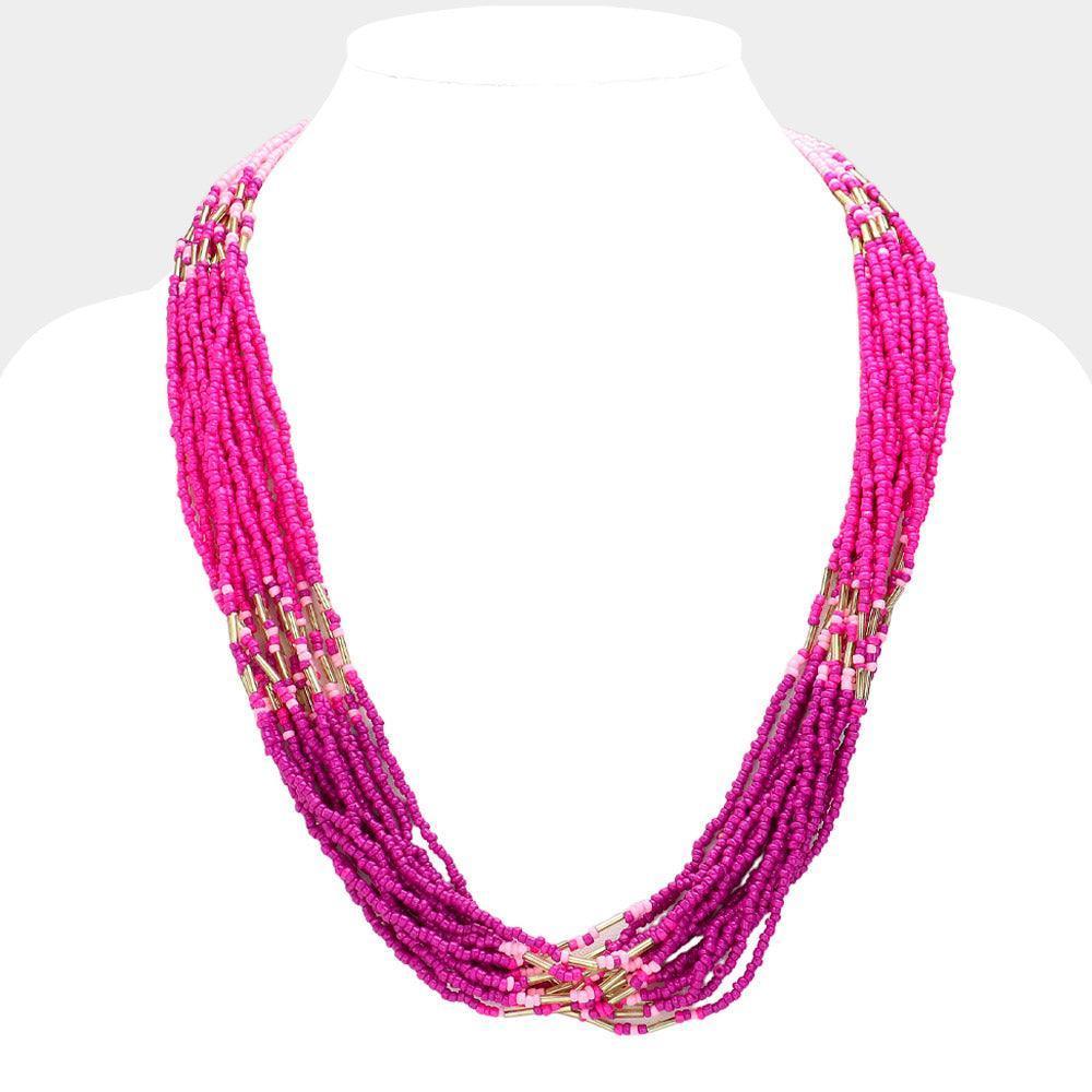 Red Seed Beaded Multi Layered Necklace - Jewelry Store by Erik Rayo