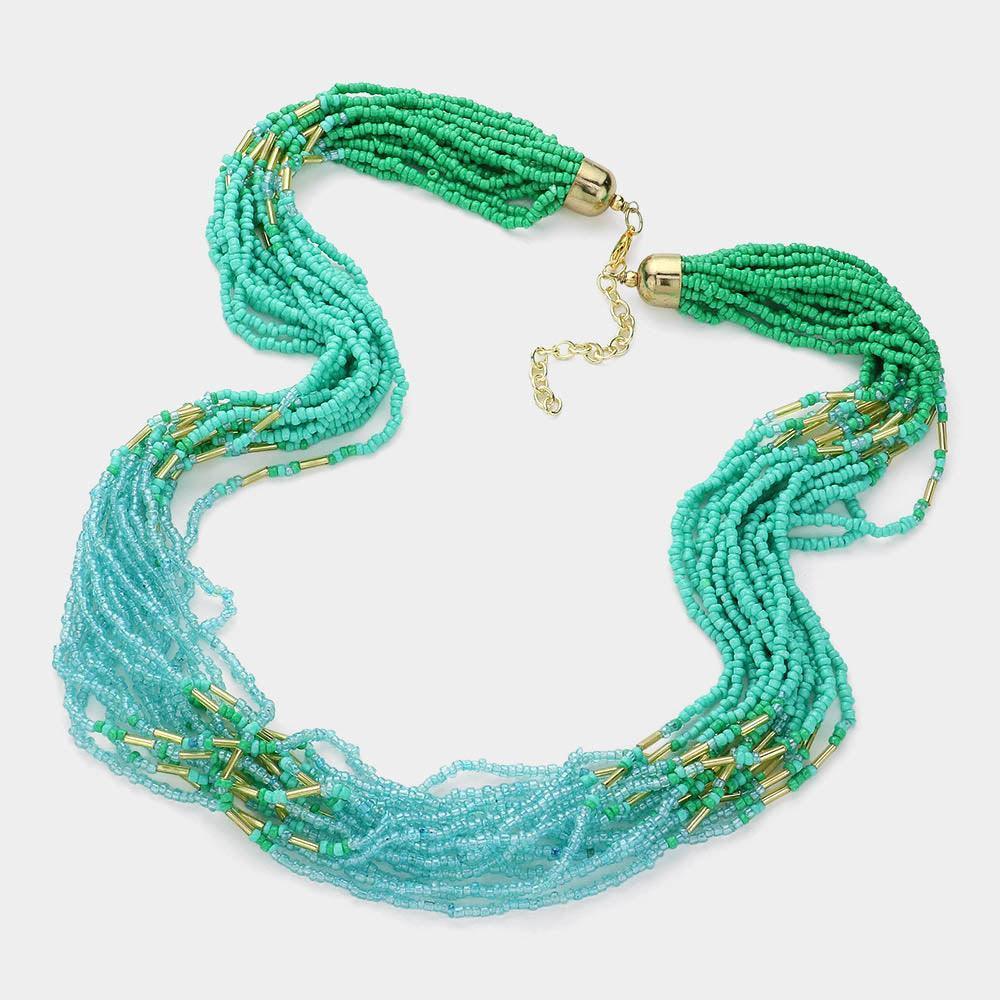 Green Seed Beaded Multi Layered Necklace - Jewelry Store by Erik Rayo