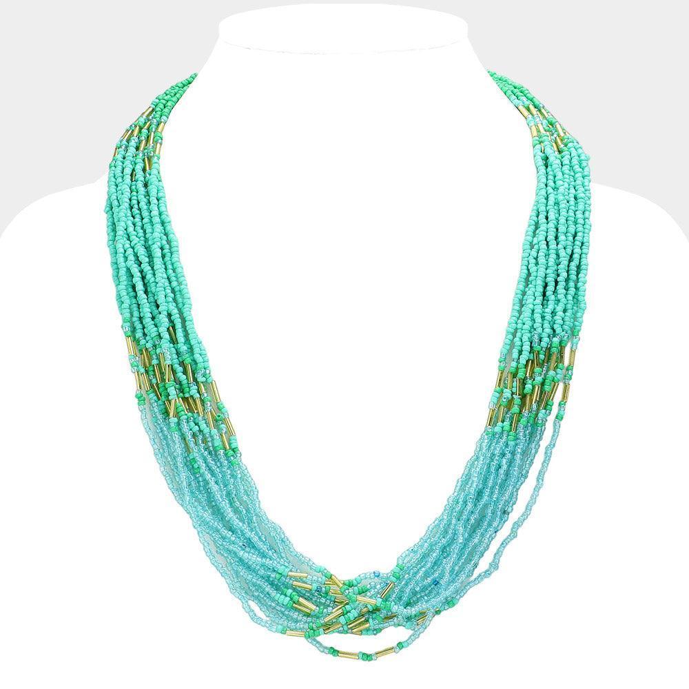 Green Seed Beaded Multi Layered Necklace - Jewelry Store by Erik Rayo