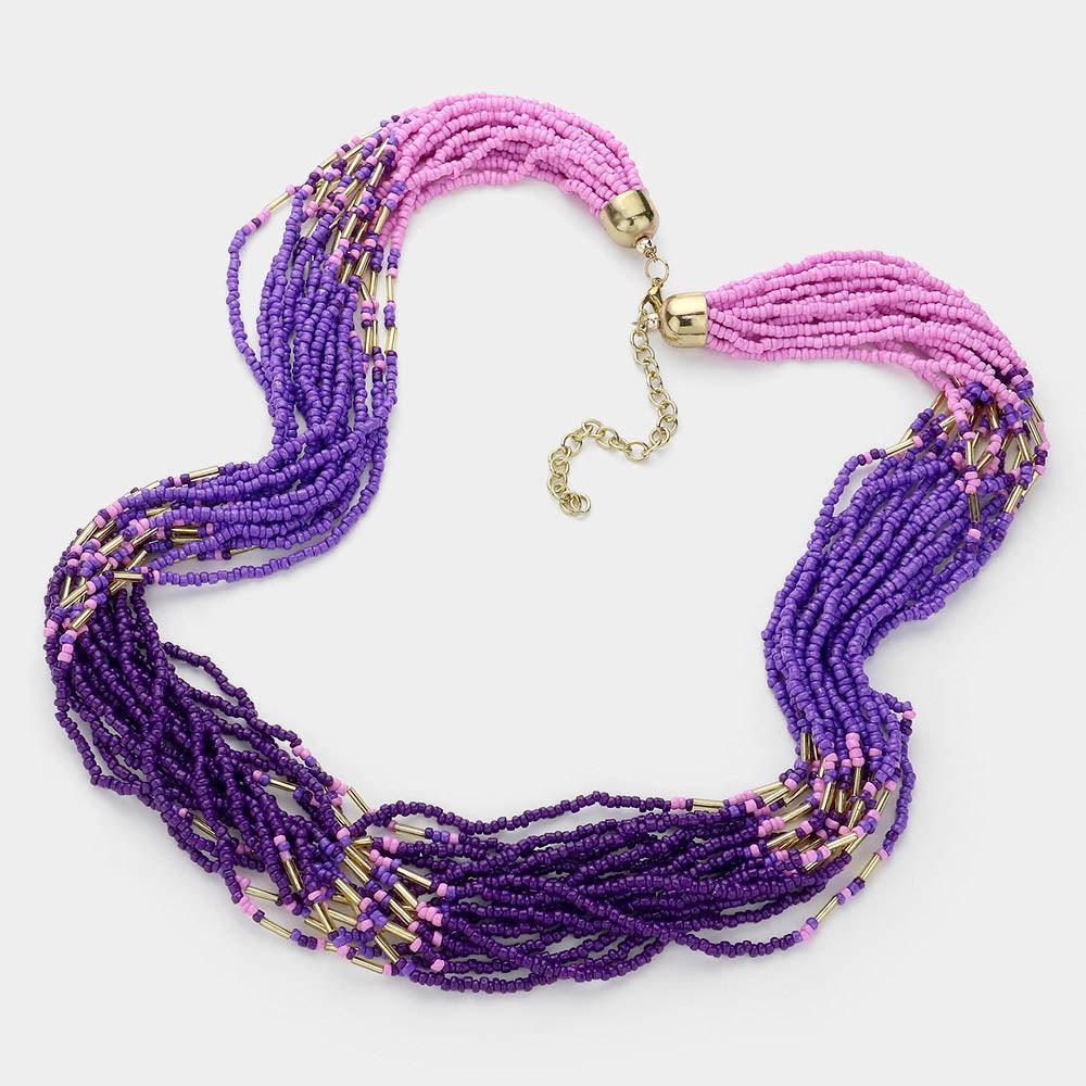 Lavender Seed Beaded Multi Layered Necklace - Jewelry Store by Erik Rayo