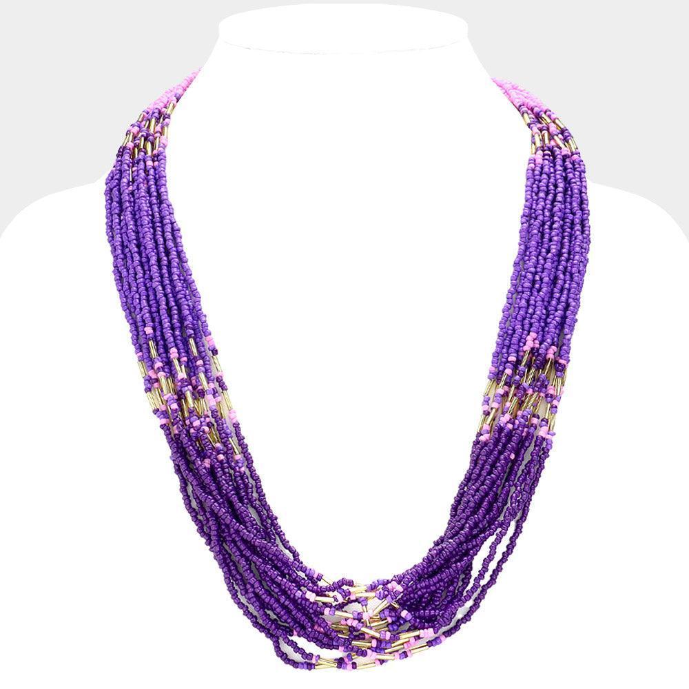 Lavender Seed Beaded Multi Layered Necklace - Jewelry Store by Erik Rayo