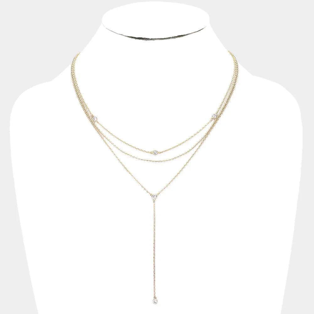 Gold Rhinestone Detail Triple Layered Y Necklace - Jewelry Store by Erik Rayo