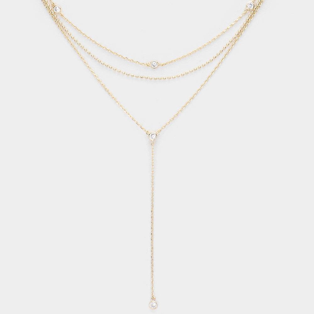Gold Rhinestone Detail Triple Layered Y Necklace - Jewelry Store by Erik Rayo