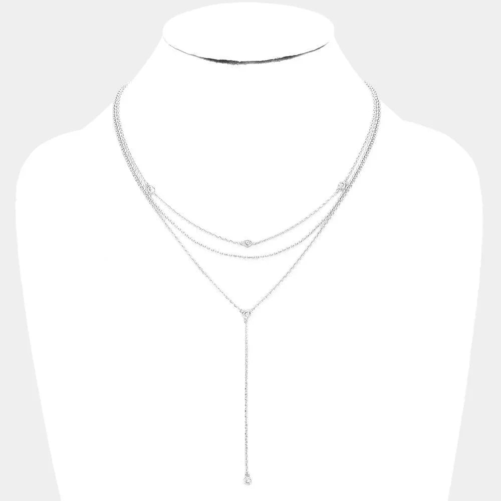 Rhinestone Detail Triple Layered Y Necklace - Jewelry Store by Erik Rayo