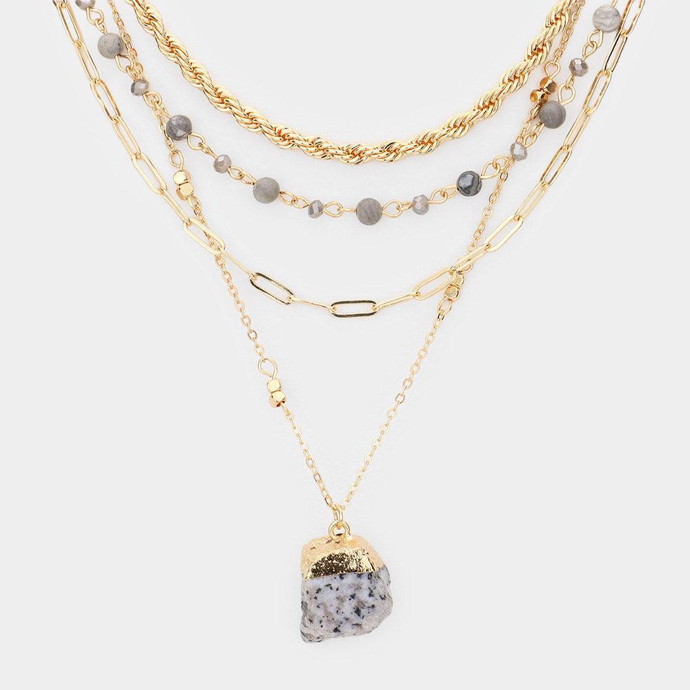 Gray Natural Stone Pendant Triple Layered Necklace - Jewelry Store by Erik Rayo