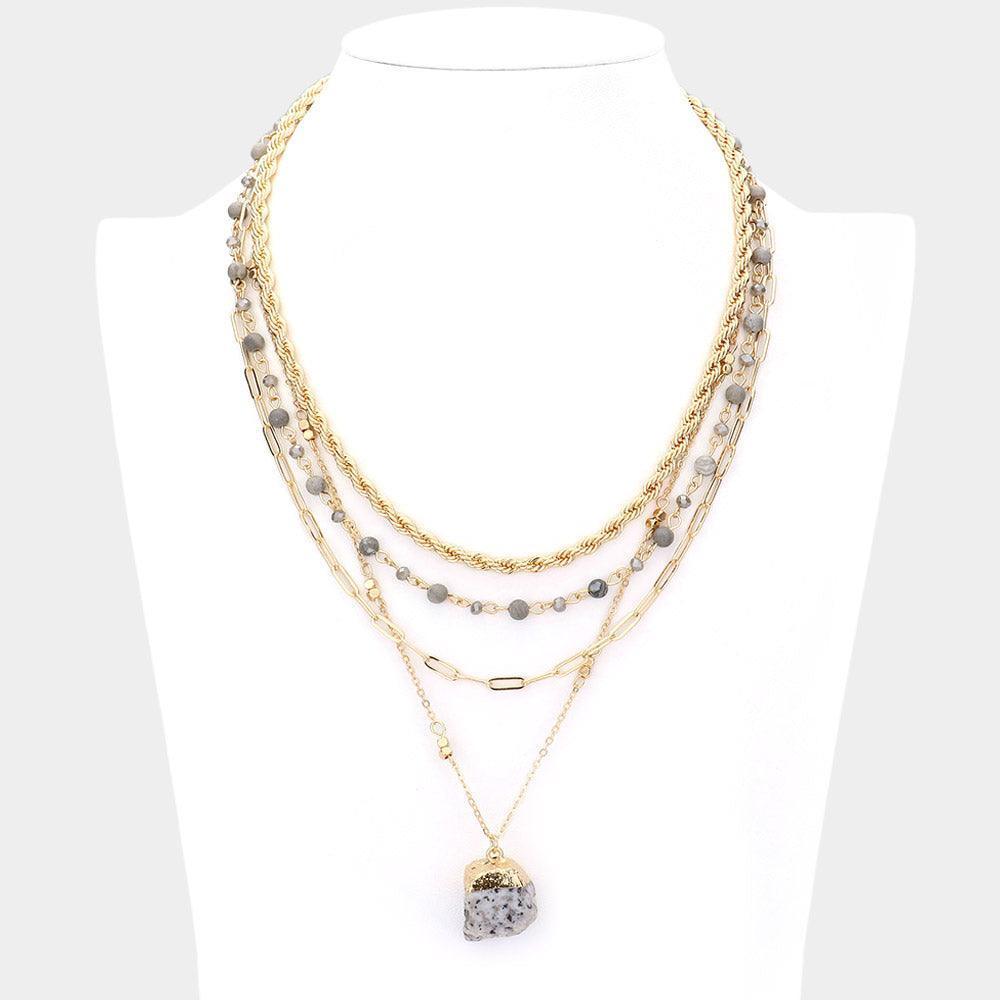 Gray Natural Stone Pendant Triple Layered Necklace - Jewelry Store by Erik Rayo