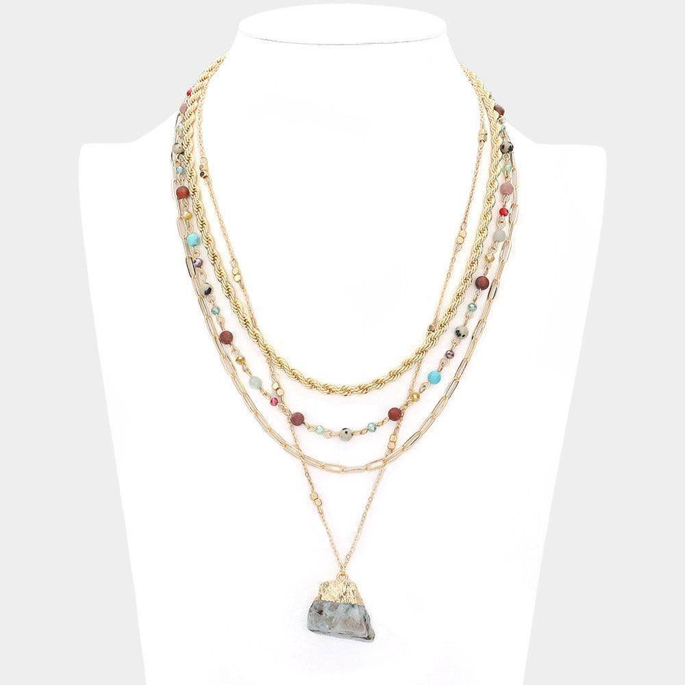 Natural Stone Pendant Triple Layered Necklace - Jewelry Store by Erik Rayo