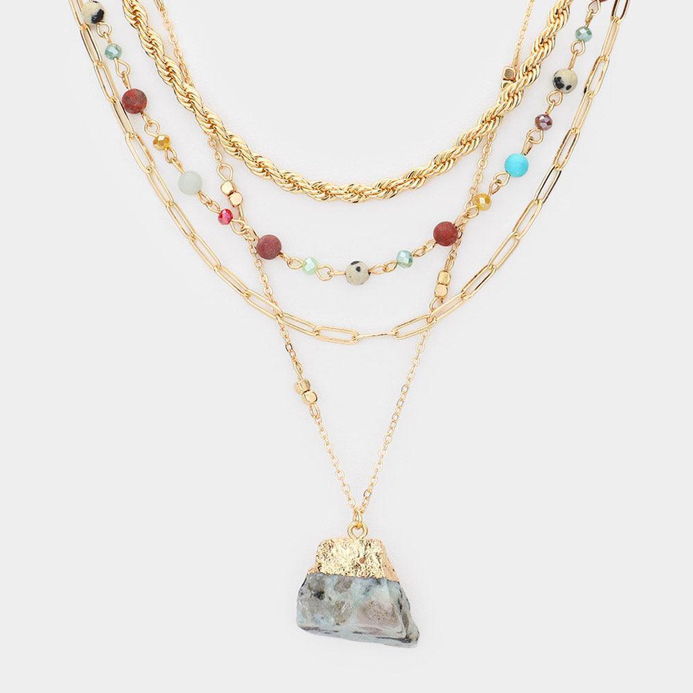 Natural Stone Pendant Triple Layered Necklace - Jewelry Store by Erik Rayo