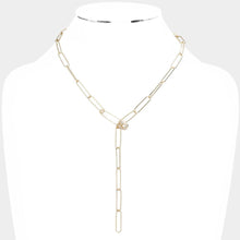 Load image into Gallery viewer, Gold CZ Safety Pin Accented Y Necklace
