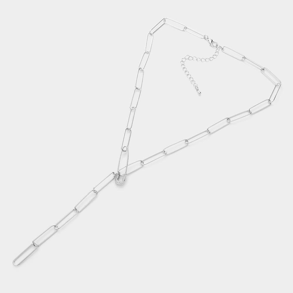CZ Safety Pin Accented Y Necklace - Jewelry Store by Erik Rayo