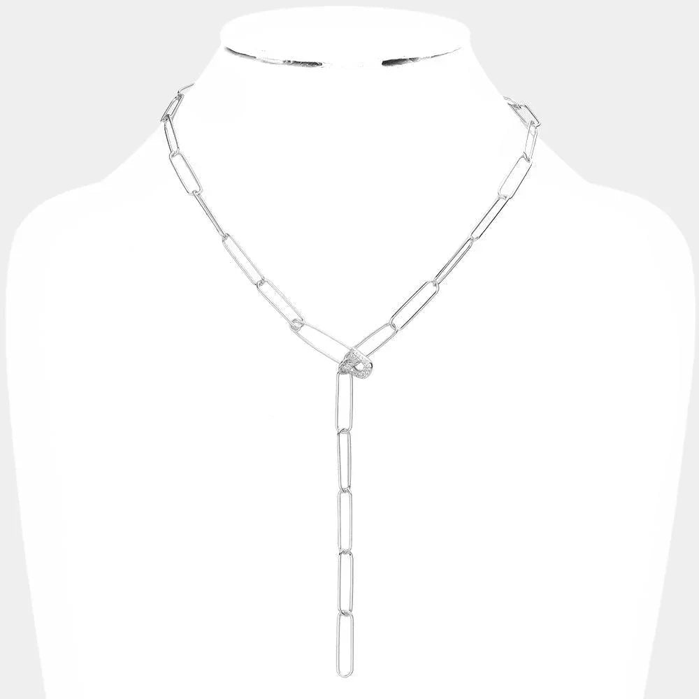 CZ Safety Pin Accented Y Necklace - Jewelry Store by Erik Rayo