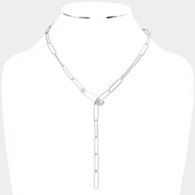 Load image into Gallery viewer, CZ Safety Pin Accented Y Necklace
