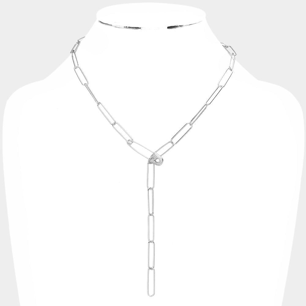 CZ Safety Pin Accented Y Necklace