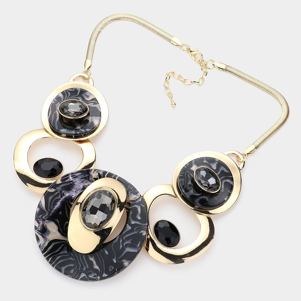 Black Celluloid Acetate Glass Stone Metal Statement Necklace - Jewelry Store by Erik Rayo