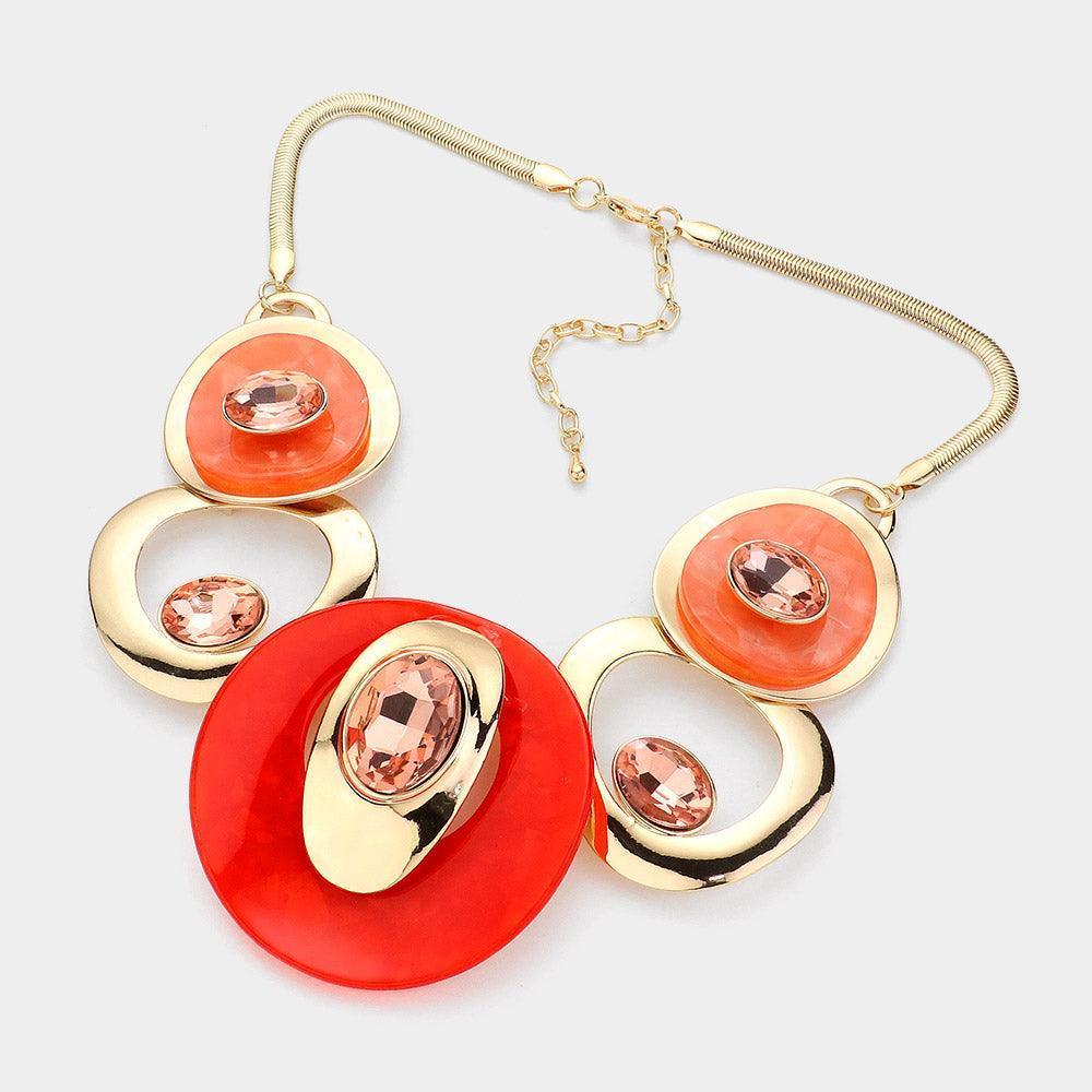 Gold Celluloid Acetate Glass Stone Metal Statement Necklace - Jewelry Store by Erik Rayo