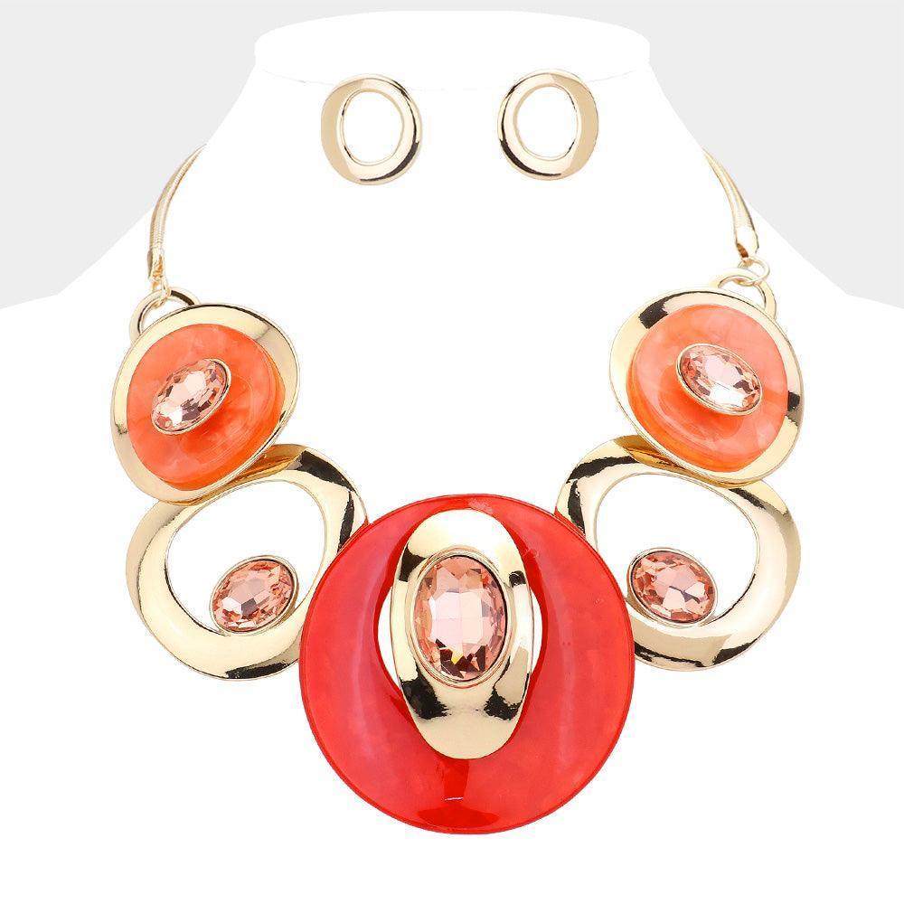 Gold Celluloid Acetate Glass Stone Metal Statement Necklace - Jewelry Store by Erik Rayo