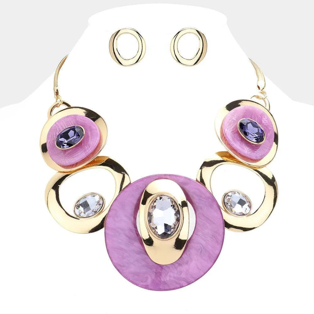 Gold Celluloid Acetate Glass Stone Metal Statement Necklace - Jewelry Store by Erik Rayo