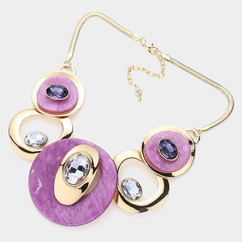 Gold Celluloid Acetate Glass Stone Metal Statement Necklace - Jewelry Store by Erik Rayo