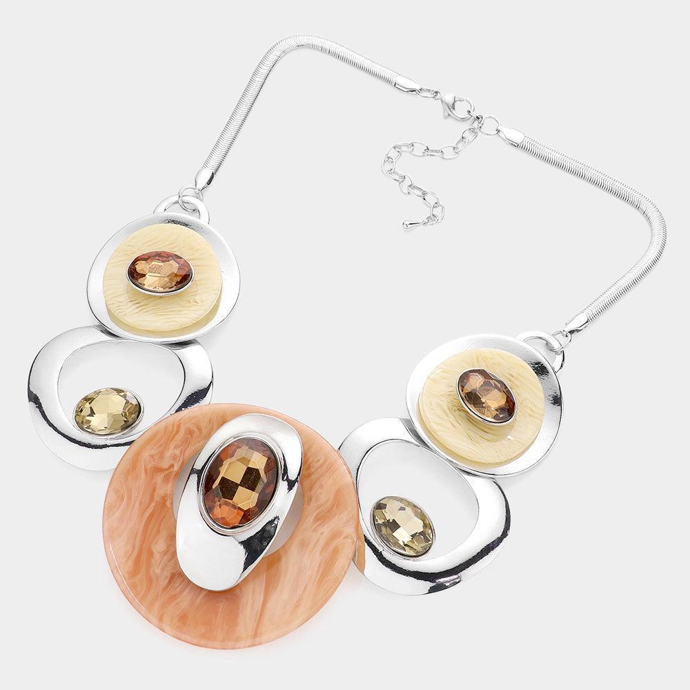 Brown Celluloid Acetate Glass Stone Metal Statement Necklace - Jewelry Store by Erik Rayo
