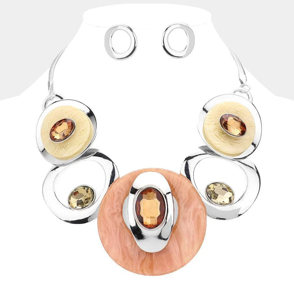 Brown Celluloid Acetate Glass Stone Metal Statement Necklace - Jewelry Store by Erik Rayo