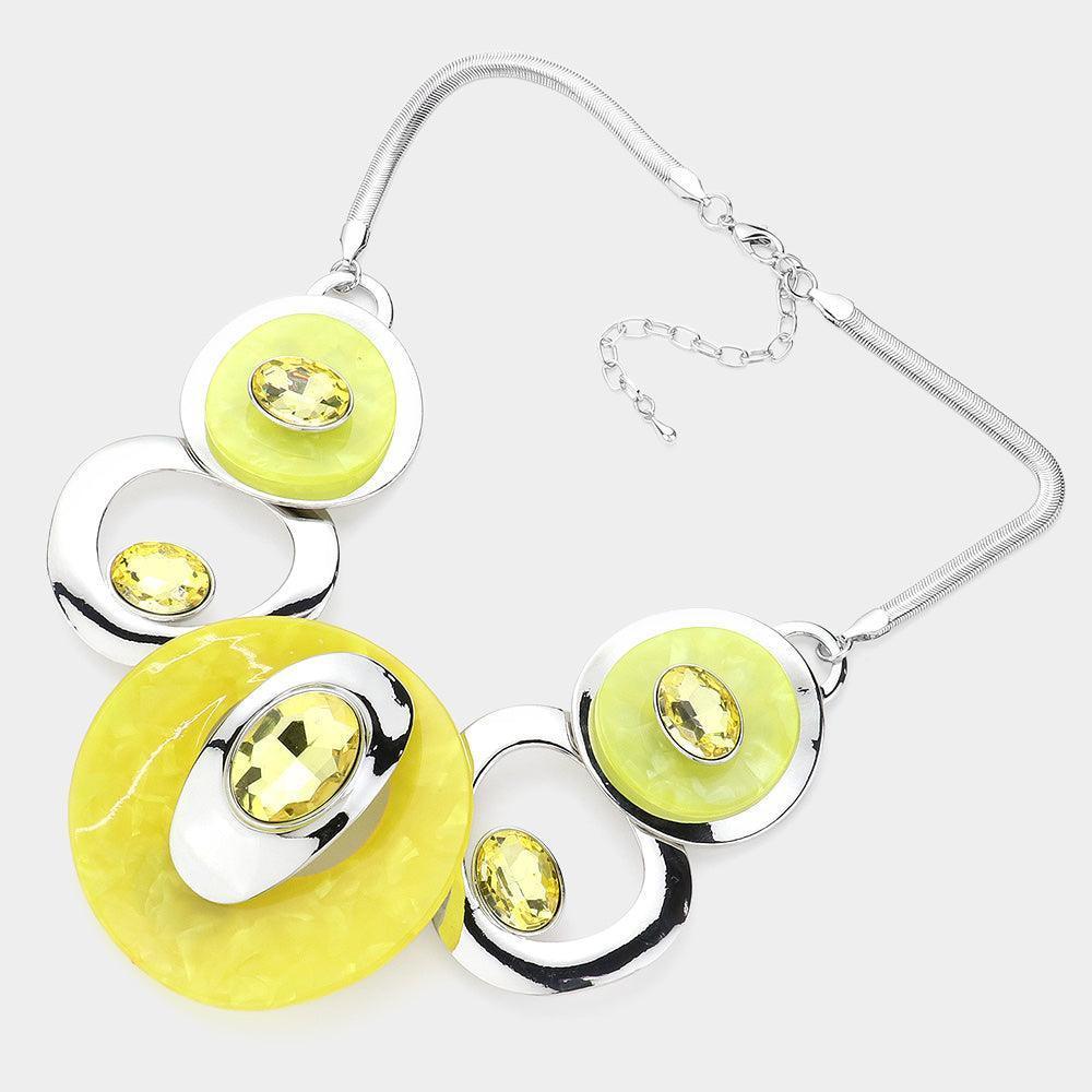 Yellow Celluloid Acetate Glass Stone Metal Statement Necklace - Jewelry Store by Erik Rayo